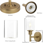 Detailed view of a wall-mounted light fixture with components and measurements.